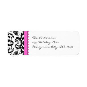 Bright Pink & Black Damask Dots Address Labels