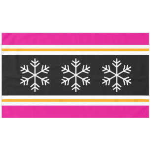 Bright Pink Black White Nordic Snowflakes Stripes Tablecloth