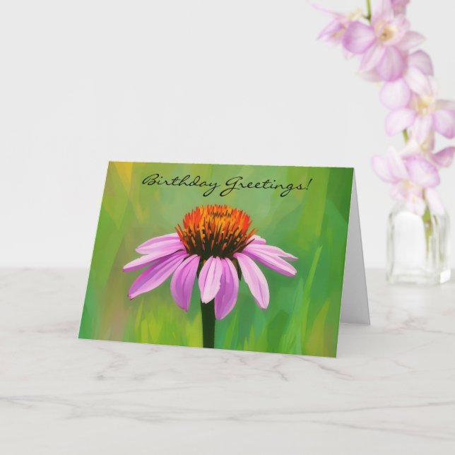 Bright Pink Blooming Daisy Flower Birthday Card (Orchid)
