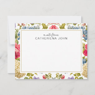 Bright Pink Blue English Rose Garden Personalized Card