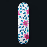 Bright Pink Blue Flowers Leaves Acrylic Paint Skateboard<br><div class="desc">This modern and girly pattern is perfect for the trendy and stylish woman. It features hand-painted bright neon pink, blush pink, teal green, and navy blue acrylic flowers and leaves pattern on top of a simple white background. It's artsy, pretty, elegant, unique, and original. Stylise with these hand-painted flowers done...</div>