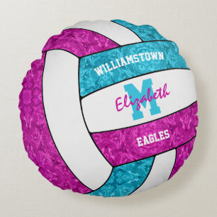 bright pink blue girls volleyball room decor round cushion