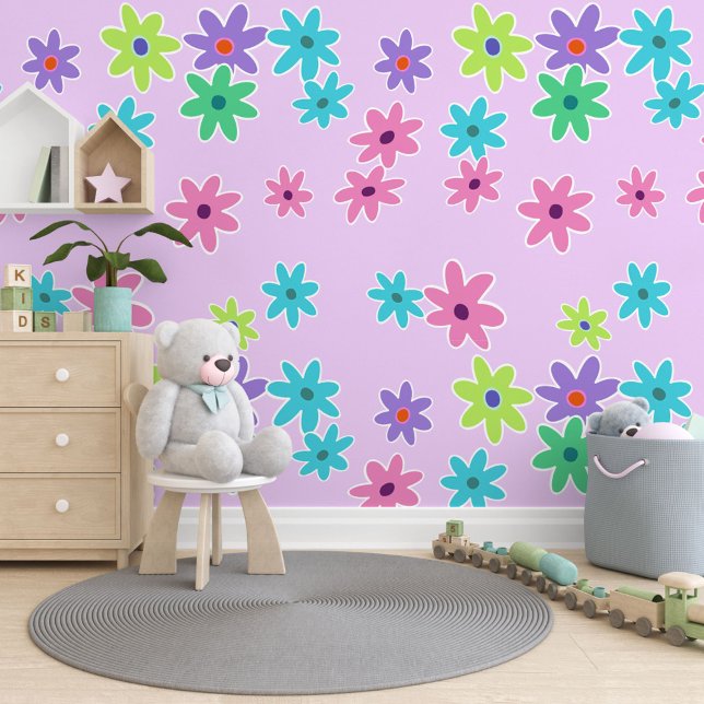 Bright Pink Blue Purple Lime Green Flowers Pattern Wallpaper (Creator Uploaded)