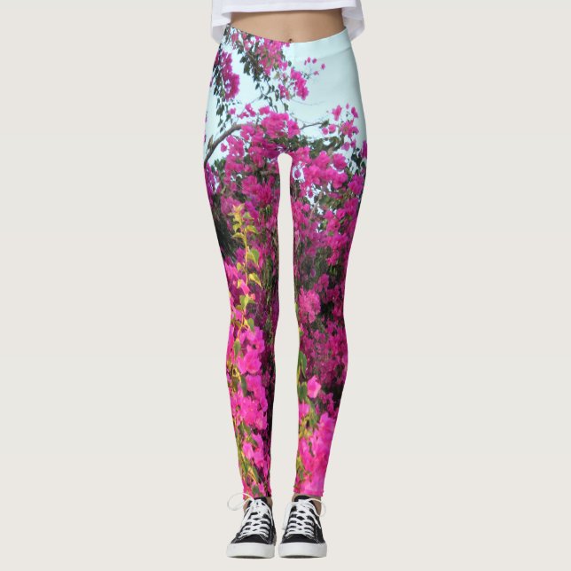 Bright Pink Bougainvillea Photo Printed Leggings (Front)