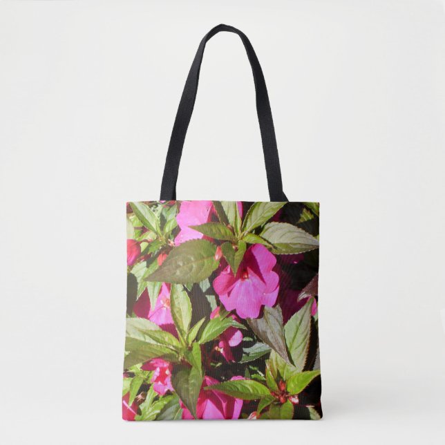 Bright Pink Busy Lizzie Flowers Tote Bag (Front)