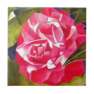 Bright pink Camellia watercolor art flower Ceramic Tile