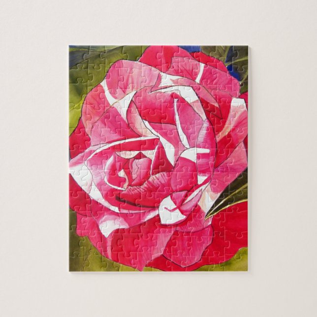 Bright pink Camellia watercolor art flower Jigsaw Puzzle (Vertical)