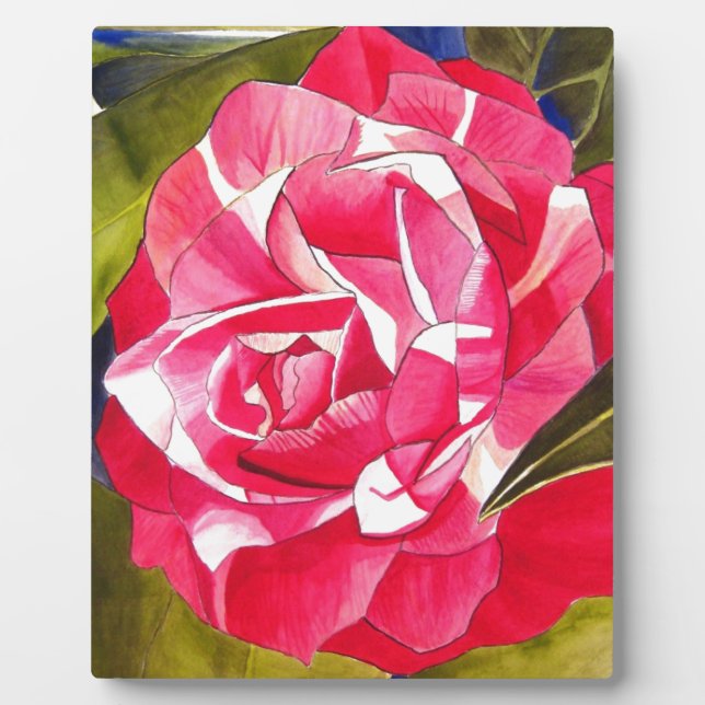 Bright pink Camellia watercolor art flower Plaque (Front)