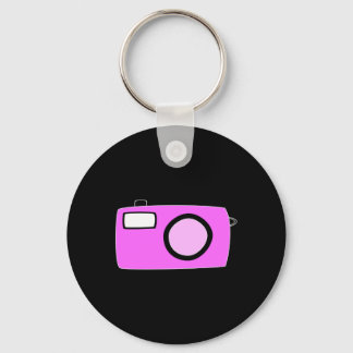 Bright Pink Camera. On Black. Key Ring