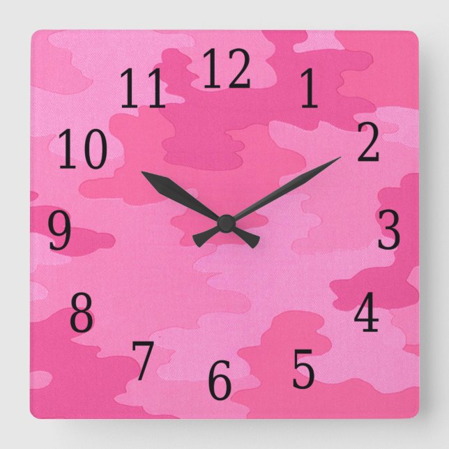 Bright Pink Camouflage Square Clock (Front)