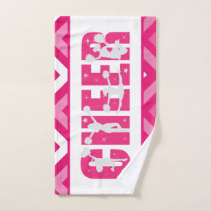 Bright Pink Cheer Team Cheerleading Typography Fun Hand Towel