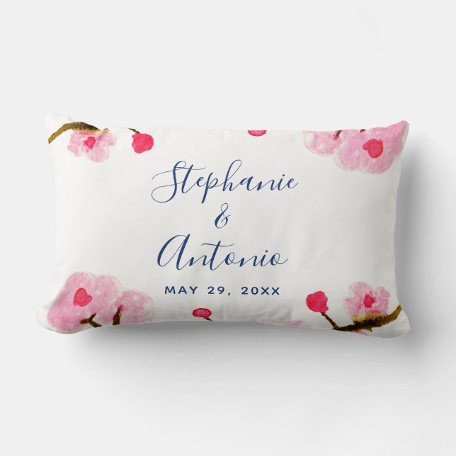 Bright Pink Cherry Blossom Lumbar Cushion (Front)