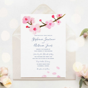 Bright Pink Cherry Blossoms Wedding Invitation