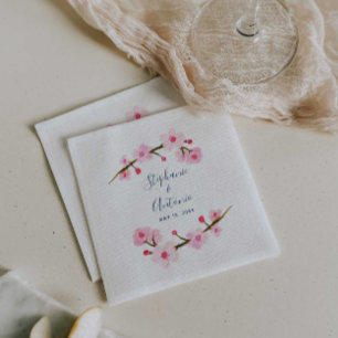 Bright Pink Cherry Blossoms Wedding Napkins