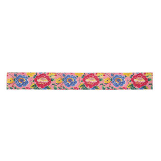 Bright Pink Chinoiserie Floral Satin Ribbon