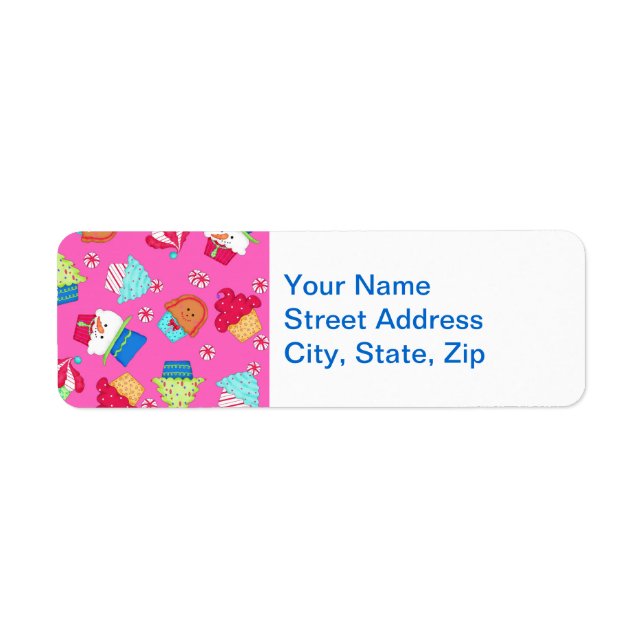 Bright Pink Christmas Cupcake Custom Address Return Address Label (Front)