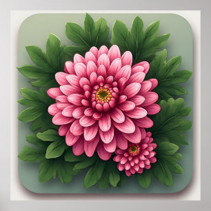 Bright Pink Chrysanthemums Bouquet Poster