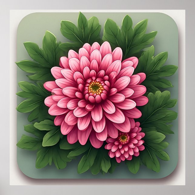 Bright Pink Chrysanthemums Bouquet Poster (Front)