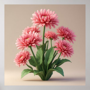 Bright Pink Chrysanthemums Bouquet Poster