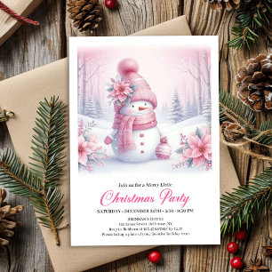 Bright Pink Coquette Snowman Digital Christmas  Invitation