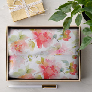 Bright Pink Coral Red Orange Floral Tissue Paper
