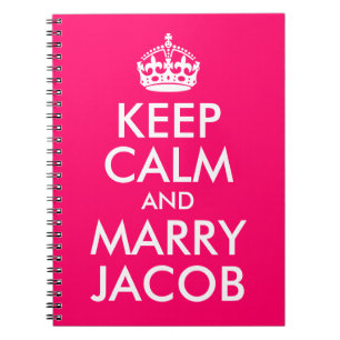 Bright Pink Customisable Keep Calm and Marry Name Notebook