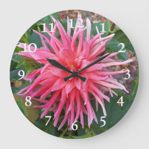 Bright pink Dahlia flower. Large Clock
