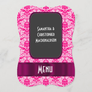 Bright Pink damask formal wedding menu