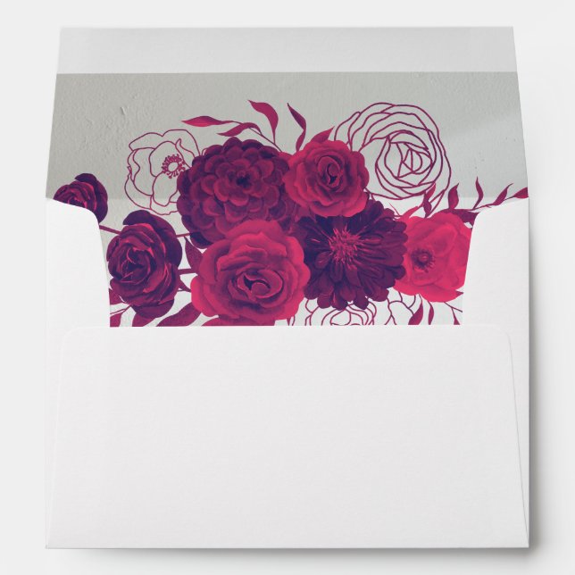 Bright Pink & Dark Purple Floral Wedding Envelope (Back (Bottom))