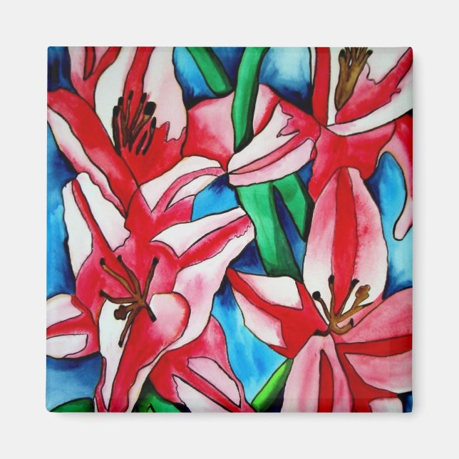 Bright pink day lily flower art magnets (Front)
