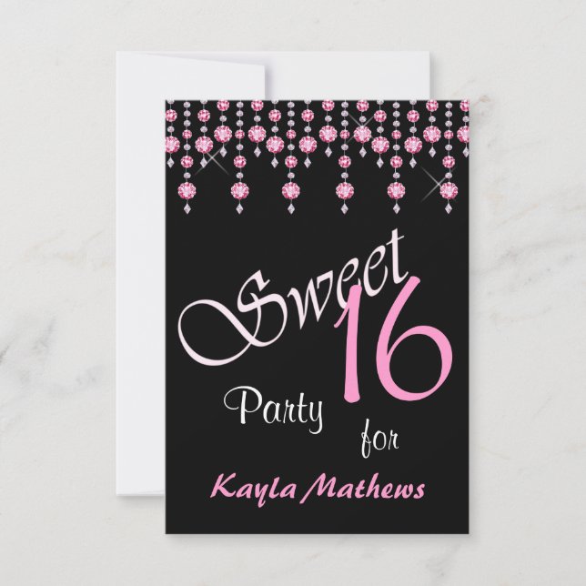 Bright Pink Diamond Curtain Sweet 16 Party Invitation (Front)