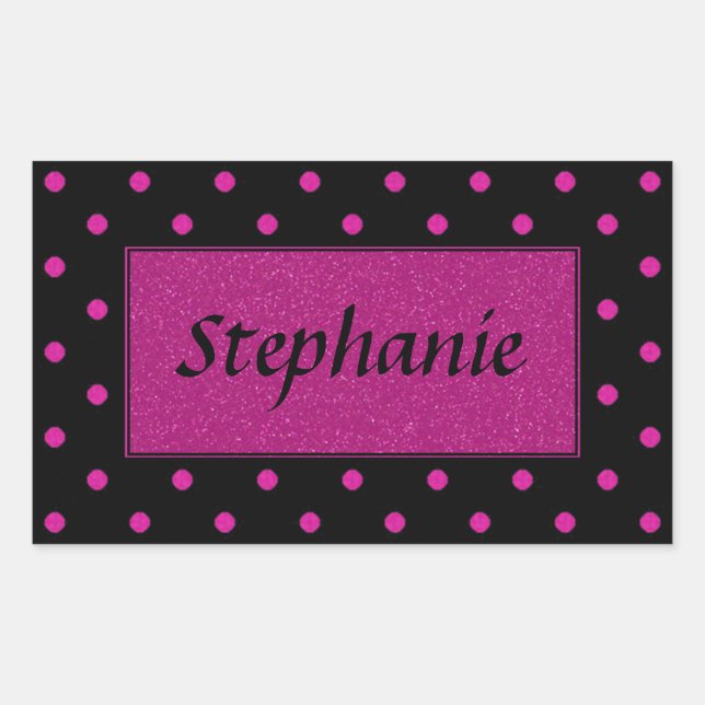 Bright Pink Dots on Black Background Rectangular Sticker (Front)
