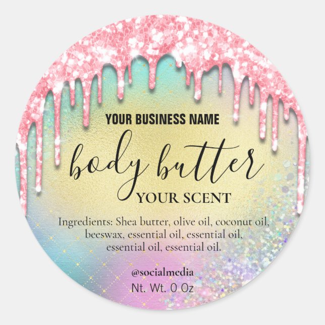 Bright Pink Dripping Glitter Pastel Body Butter Classic Round Sticker (Front)