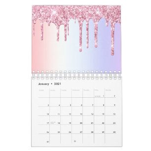Bright Pink Dripping Unicorn Rainbow Pastel Shades Calendar