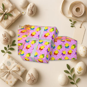 Bright Pink Easter Chick Rocking Horse Wrapping Paper