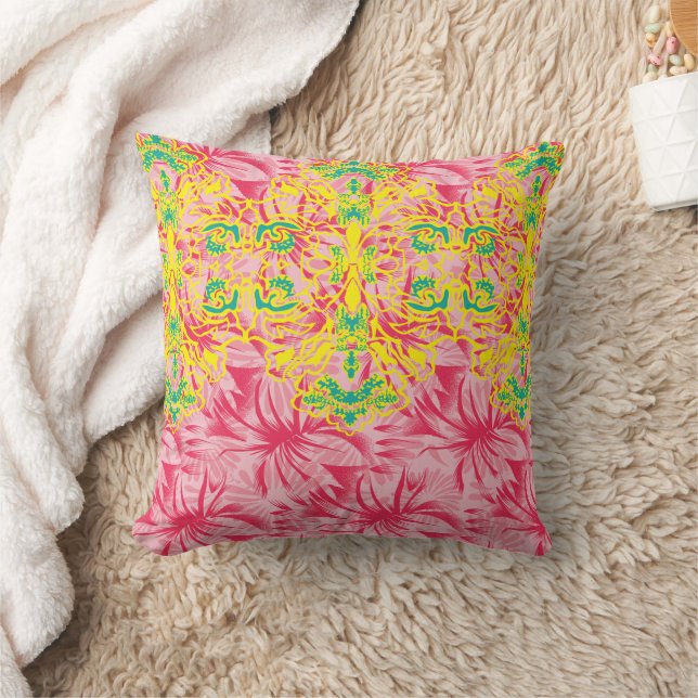 Bright pink fabric featuring vibrant floral patter cushion (Blanket)