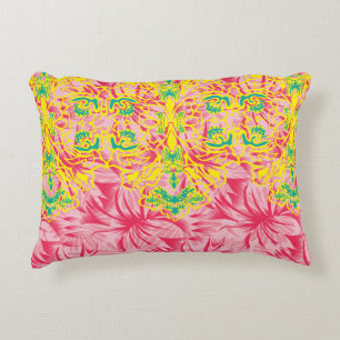 Bright pink fabric featuring vibrant floral patter decorative cushion