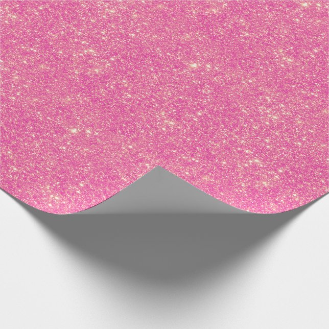 Bright Pink Faux Glitter Sparkle Glittery Neon Wrapping Paper (Corner)