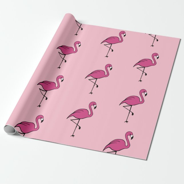 Bright Pink Flamingo Gift Wrapping Paper (Unrolled)