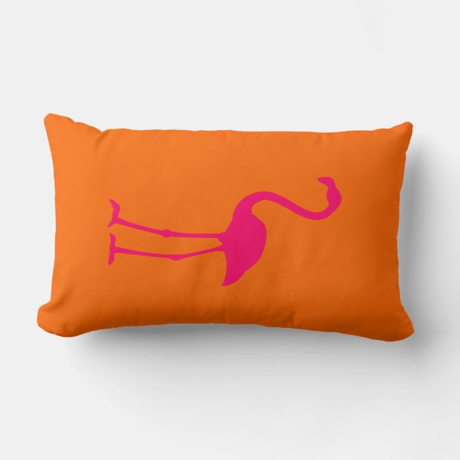 Bright Pink Flamingo on Orange Lumbar Cushion (Front)