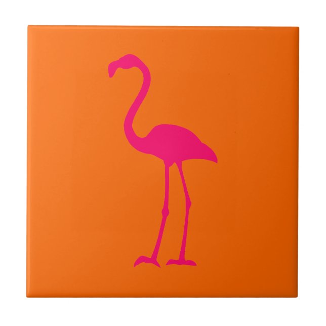 Bright Pink Flamingo on Orange Tile (Front)