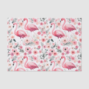 Bright Pink Flamingo Summer  Floral Watercolor Tissue Paper