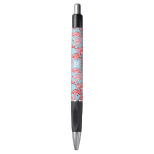 Bright Pink Flamingos On Blue Add Your Initial