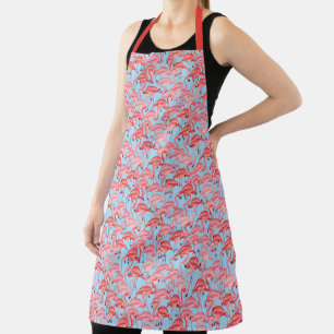 Bright Pink Flamingos On Blue Apron