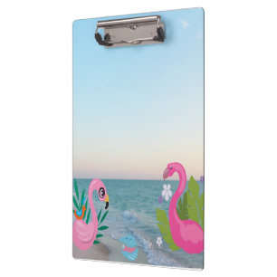 Bright Pink Flamingos with Ocean Tropical Artwork Clipboard