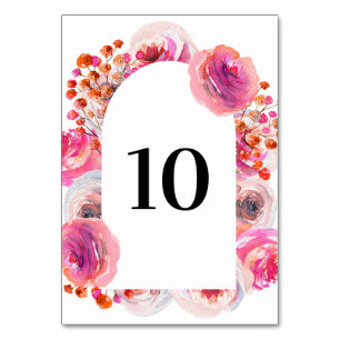 Bright Pink Floral Arch Table Number Card
