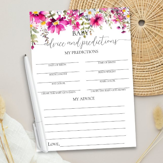 Bright Pink Floral Baby Advice & Predictions Game Invitation (Creator Uploaded)