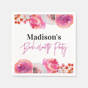 Bright Pink Floral Bachelorette Party Napkin