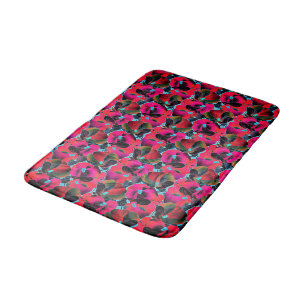 Bright pink floral bath mat