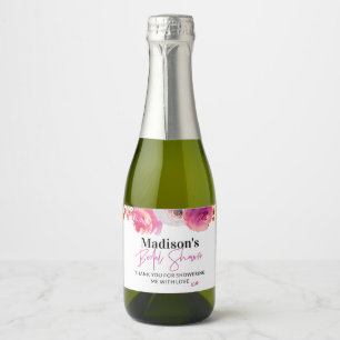 Bright Pink Floral Bridal Shower Favour Sparkling Wine Label